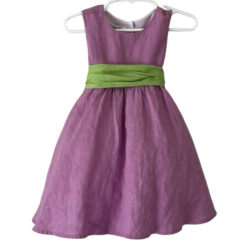Malley Too Purple Linen Dress With Green Attached Sash Size 2T